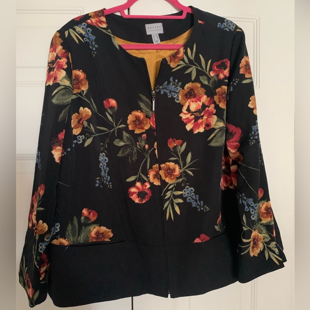 Susan Graver Black Floral Zip-Front Jacket